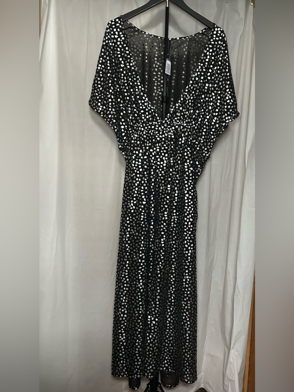 NWT Swimsuits For All Black Silver Polka Dot V-Neck Swim Coverup Size M/L